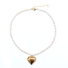 Load image into Gallery viewer, Gold Puffy Heart Pearl Necklace
