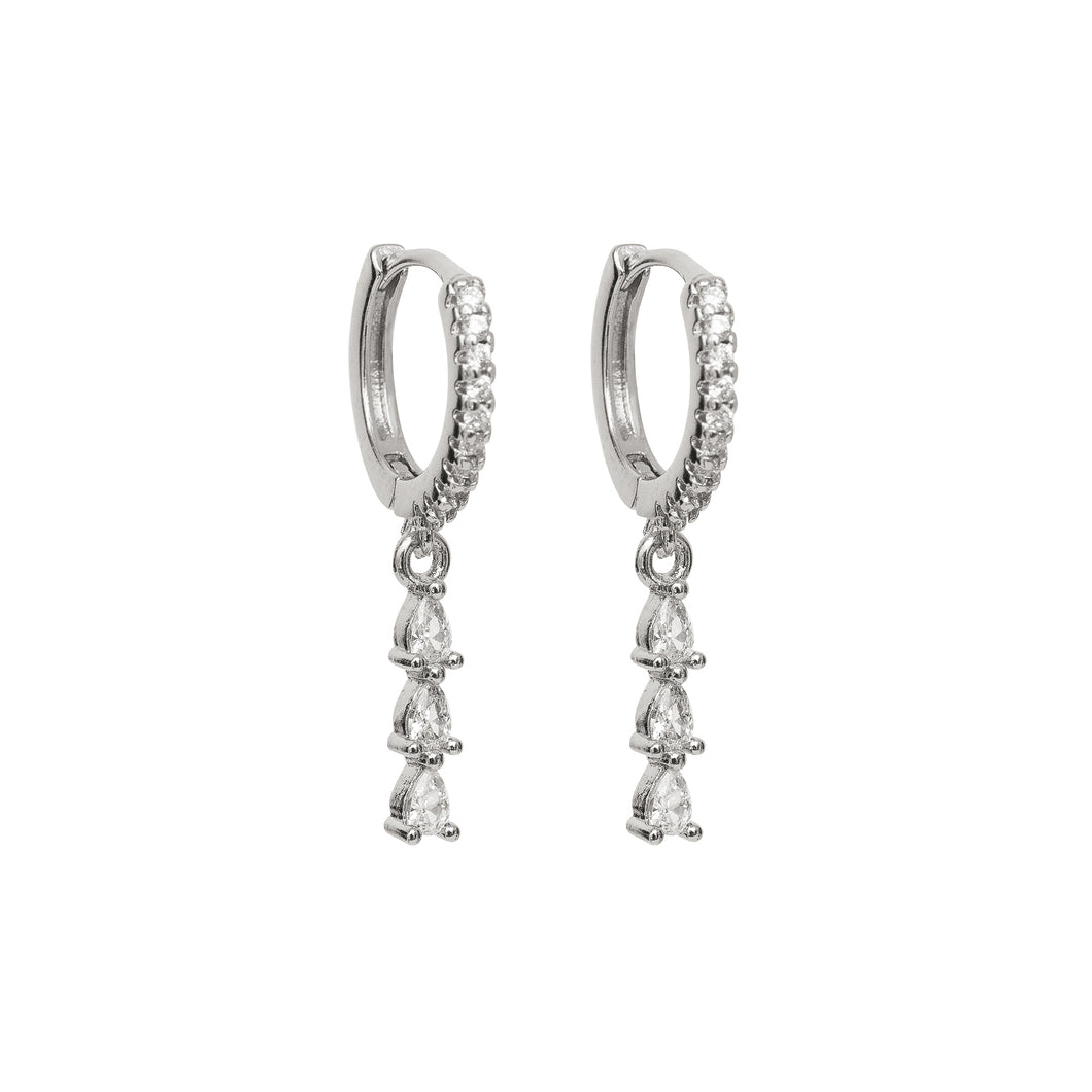 Silver Drop Hoop Earrings