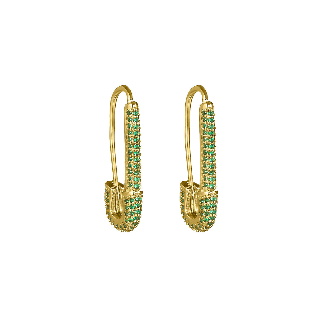 Lime Gold Safety Pin Earrings