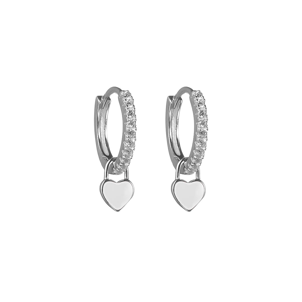 Snow White Mini Silver Heart Hoops