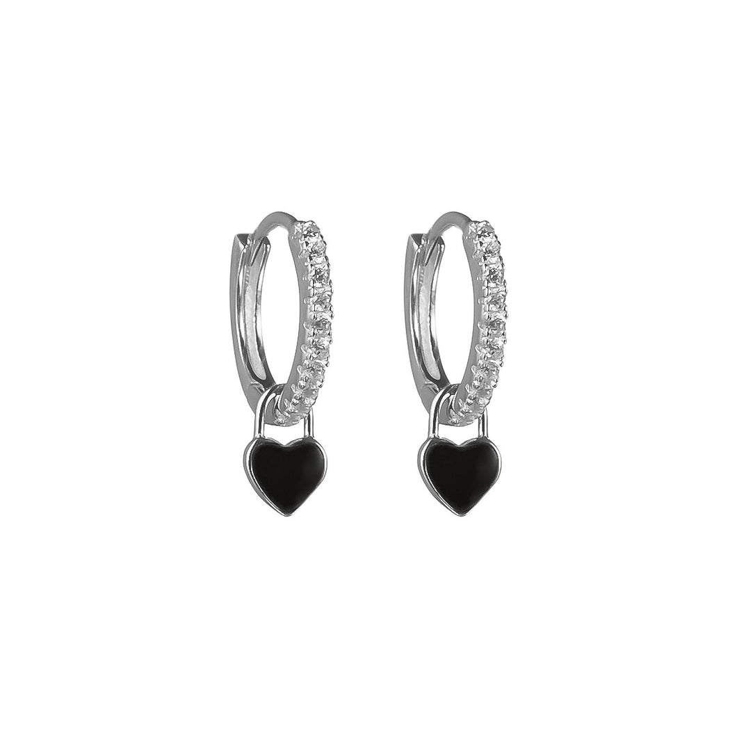 Coal Mini Silver Heart Hoops