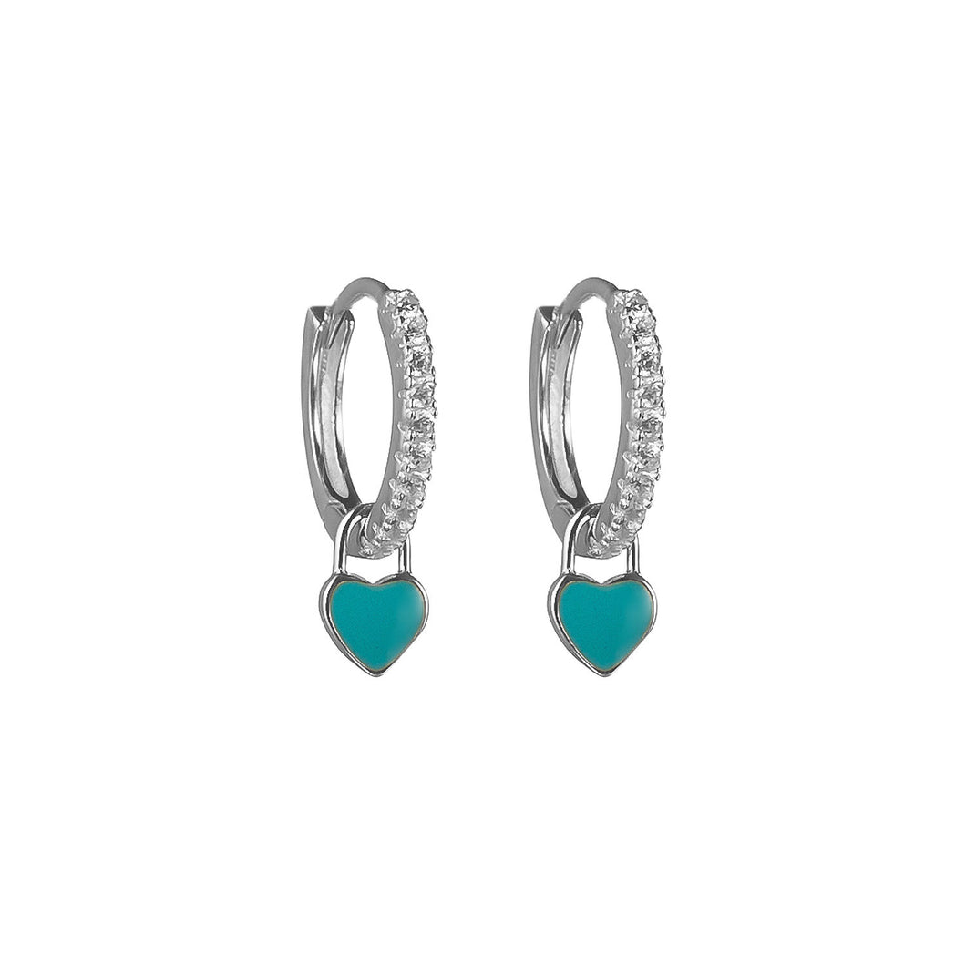 Blue Mini Silver Heart Hoops
