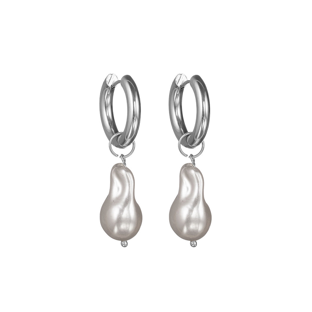 Silver Pearl Hoops