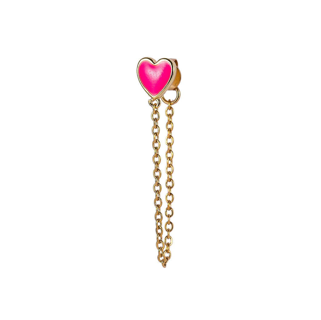Rosy Heart Single Drop Earring