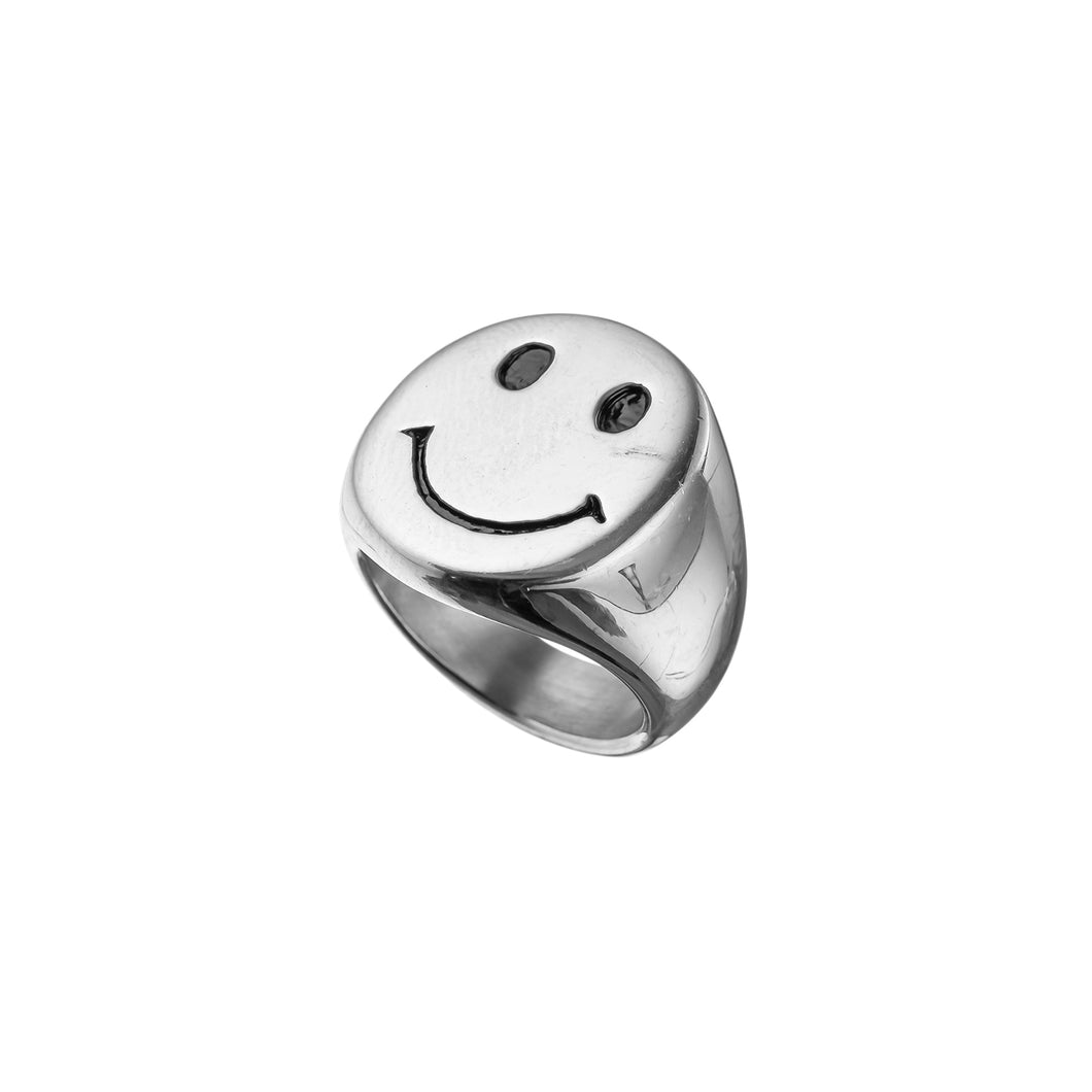 Smiley Chunky Silver Ring