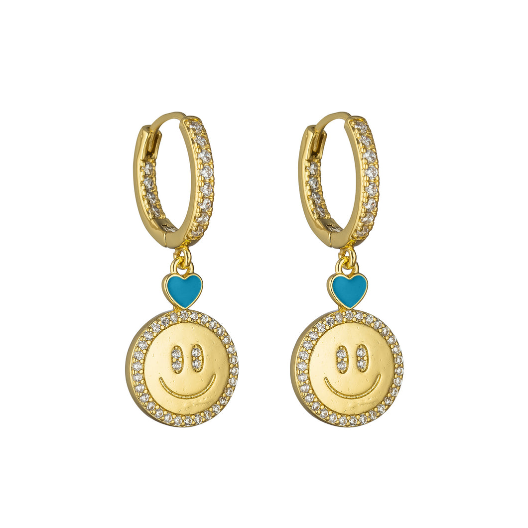 Aqua Gold Smiley Earrings