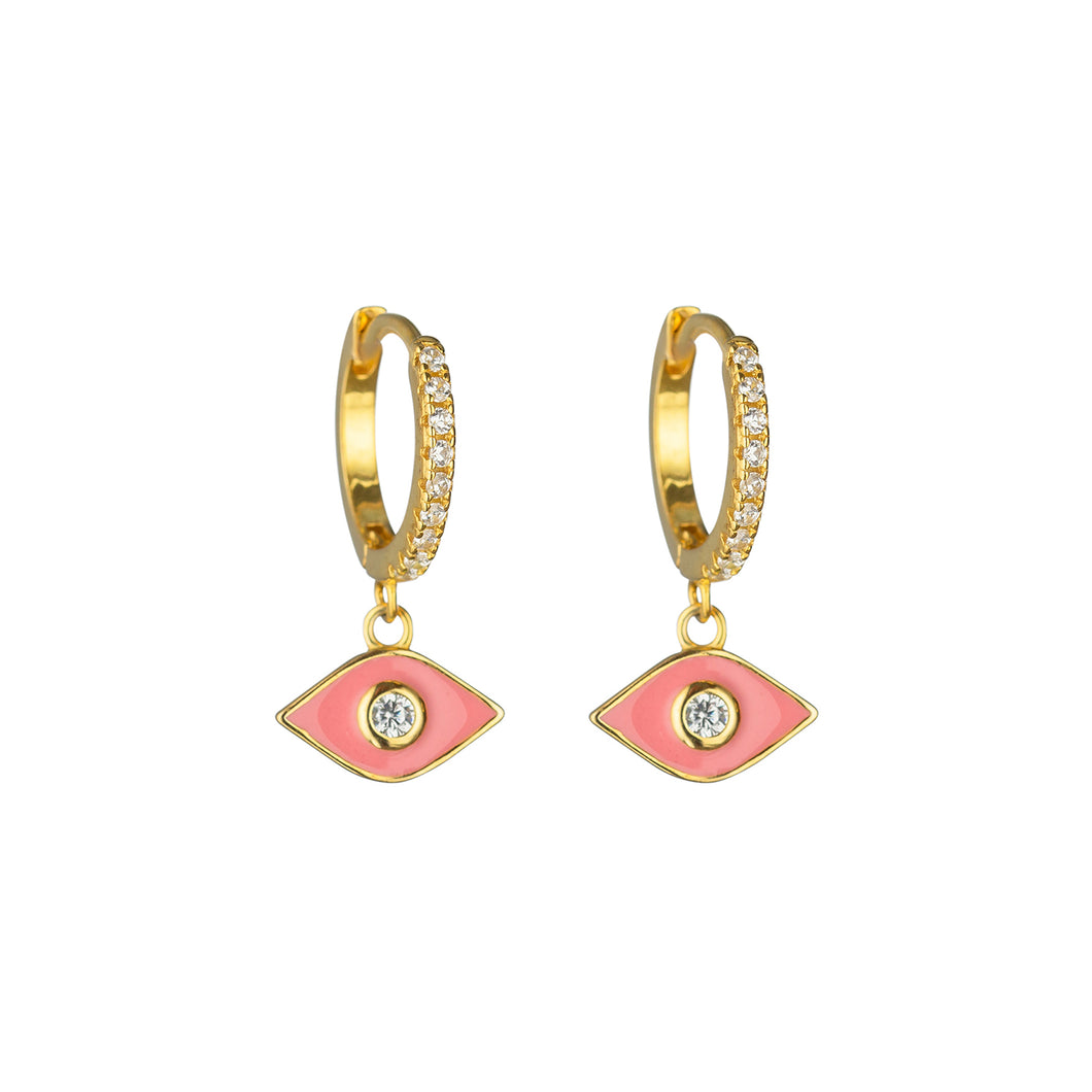 Gold Coral Evil Eye Earrings