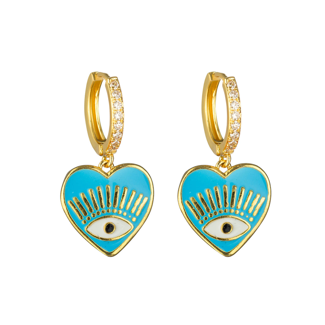 Aqua Evil Eye Charms Earrings