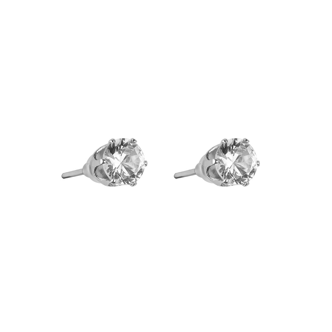 Medium Silver Zirconia Stud Earrings