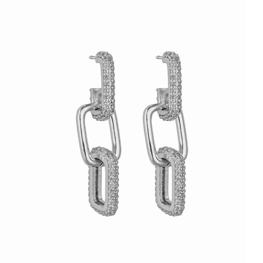 Double Silver Rectangle Stud Earrings