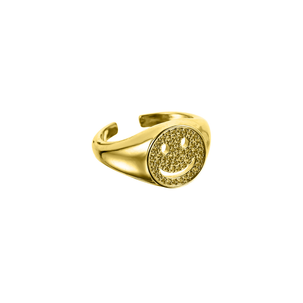 Bling Smiley Gold Ring