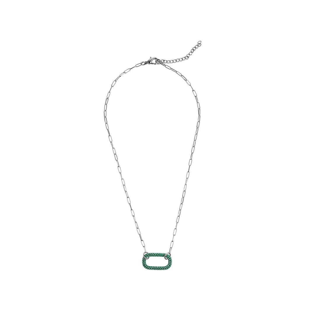 Silver & Green Rectangle Necklace