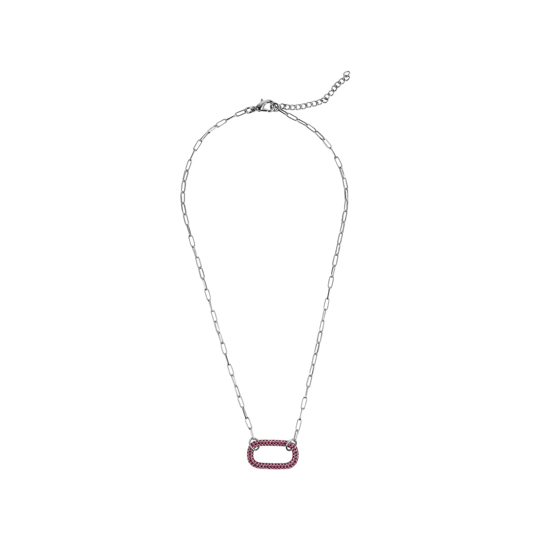 Silver & Pink Rectangle Necklace