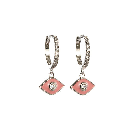 Silver Coral Evil Eye Earrings