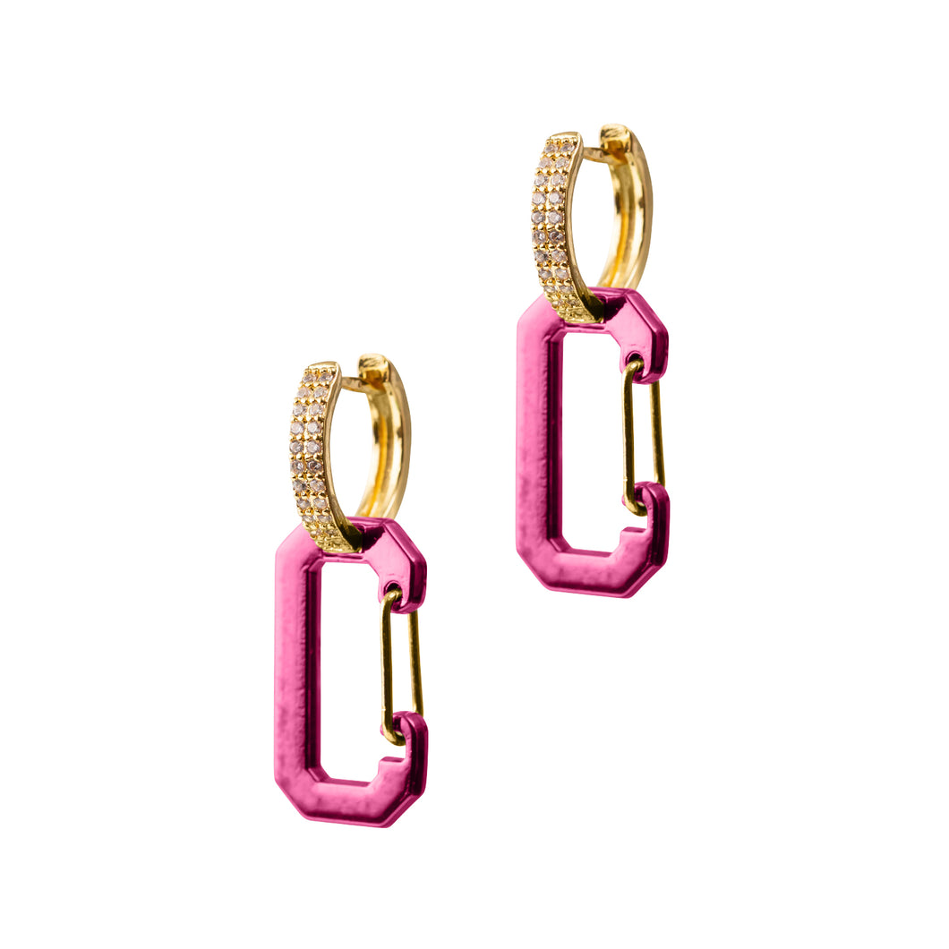 Pink Metallic Rectangle Earrings