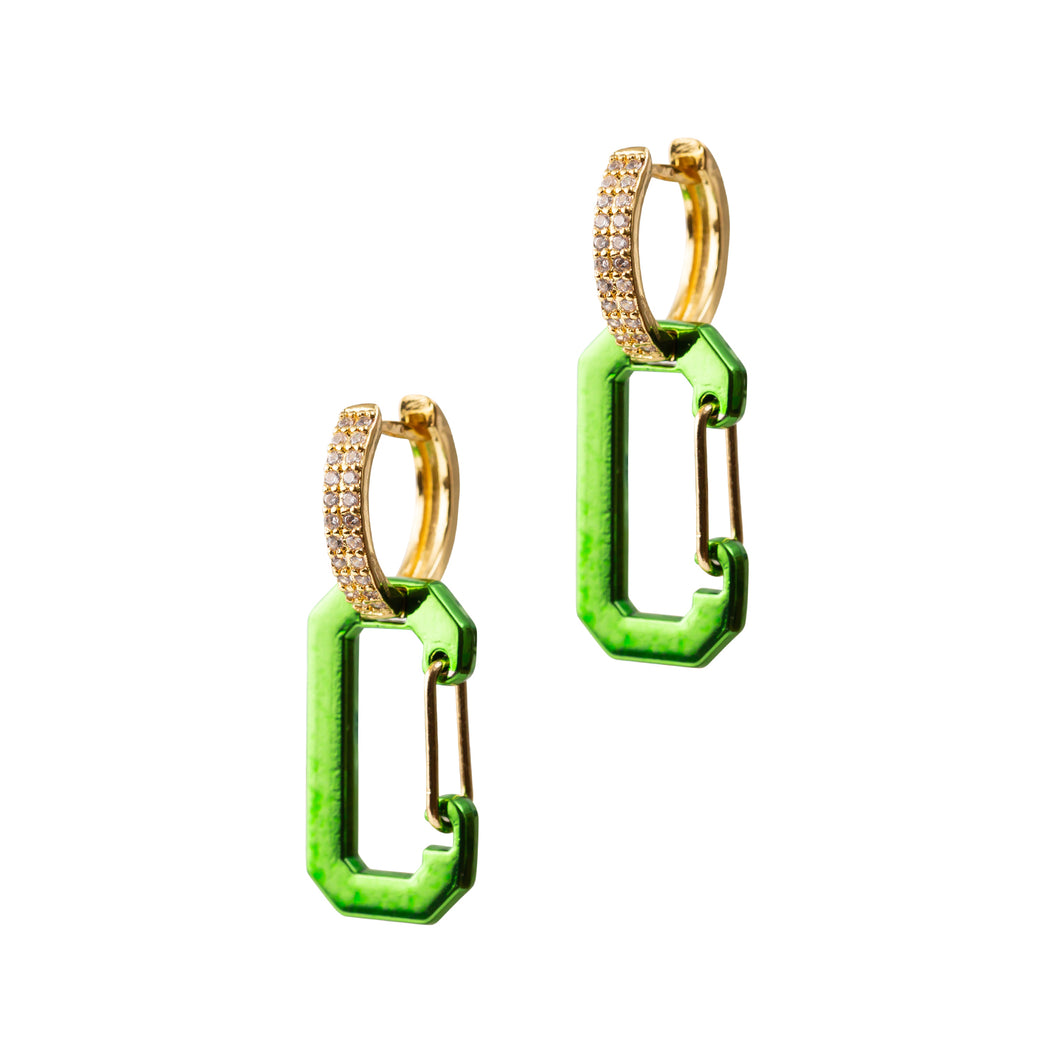 Green Metallic Rectangle Earrings