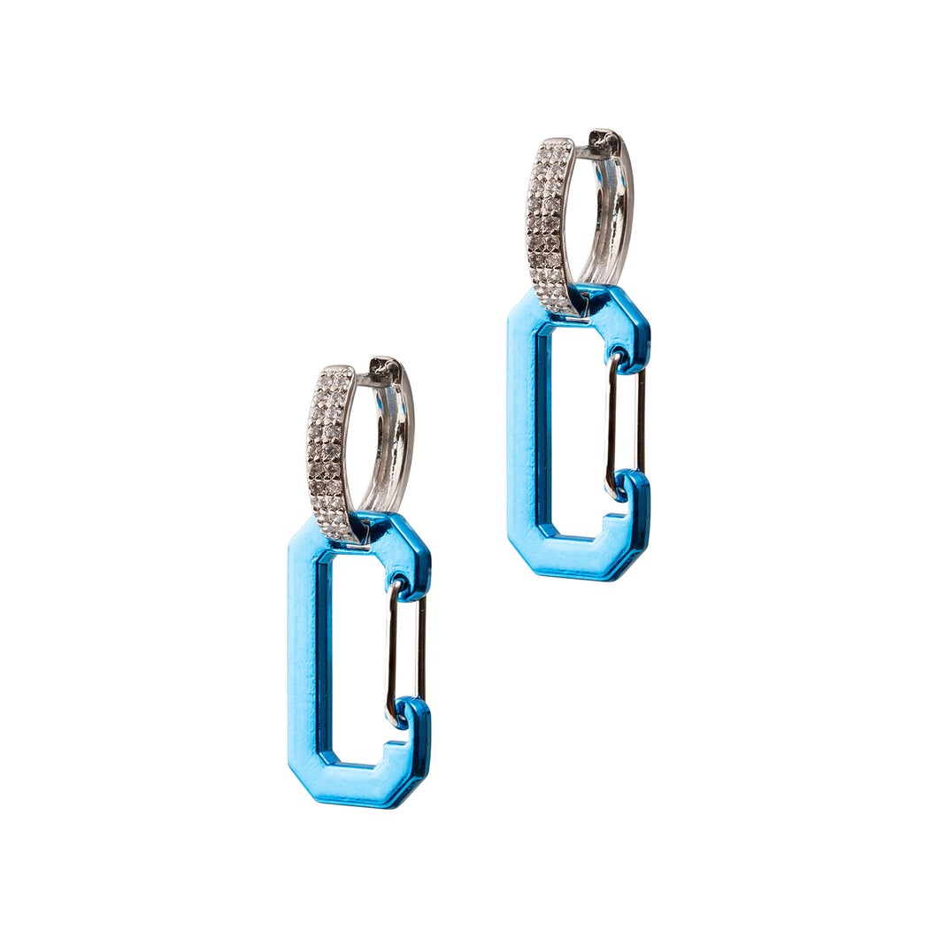 Blue Metallic Rectangle Earrings