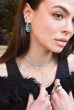 Load image into Gallery viewer, Blue Metallic Rectangle Earrings
